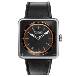 marloe watch company astro eagle automatic mechanical watch with a notched black leather strap product photo