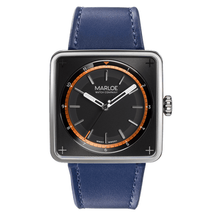 marloe watch company astro eagle automatic mechanical watch with a notched royal blue leather strap product photo