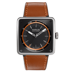 marloe watch company astro eagle automatic mechanical watch with a notched tan leather strap product photo