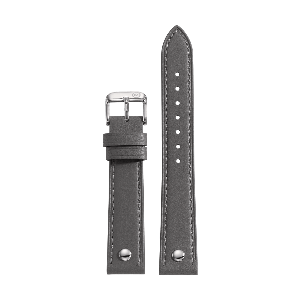 Storm Grey Riveted Leather Strap (18mm)