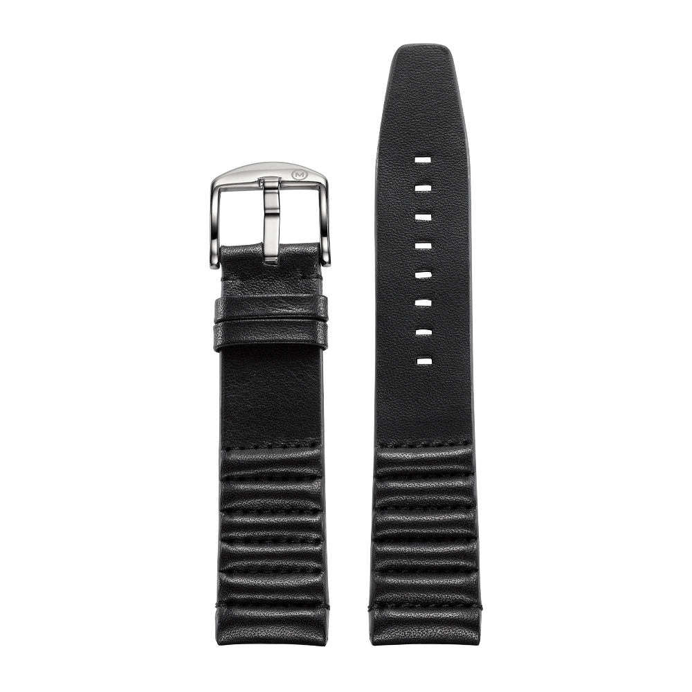 Ribbed Black Horween Leather Strap (22mm)