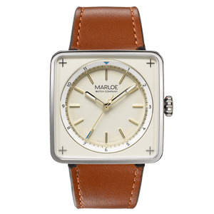 marloe watch company astro valentina automatic mechanical watch with a notched tan leather strap product photo