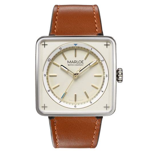 marloe watch company astro valentina automatic mechanical watch with a notched tan leather strap product photo