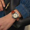 woman's wrist wearing a marloe watch company Tay Sail automatic mechanical watch