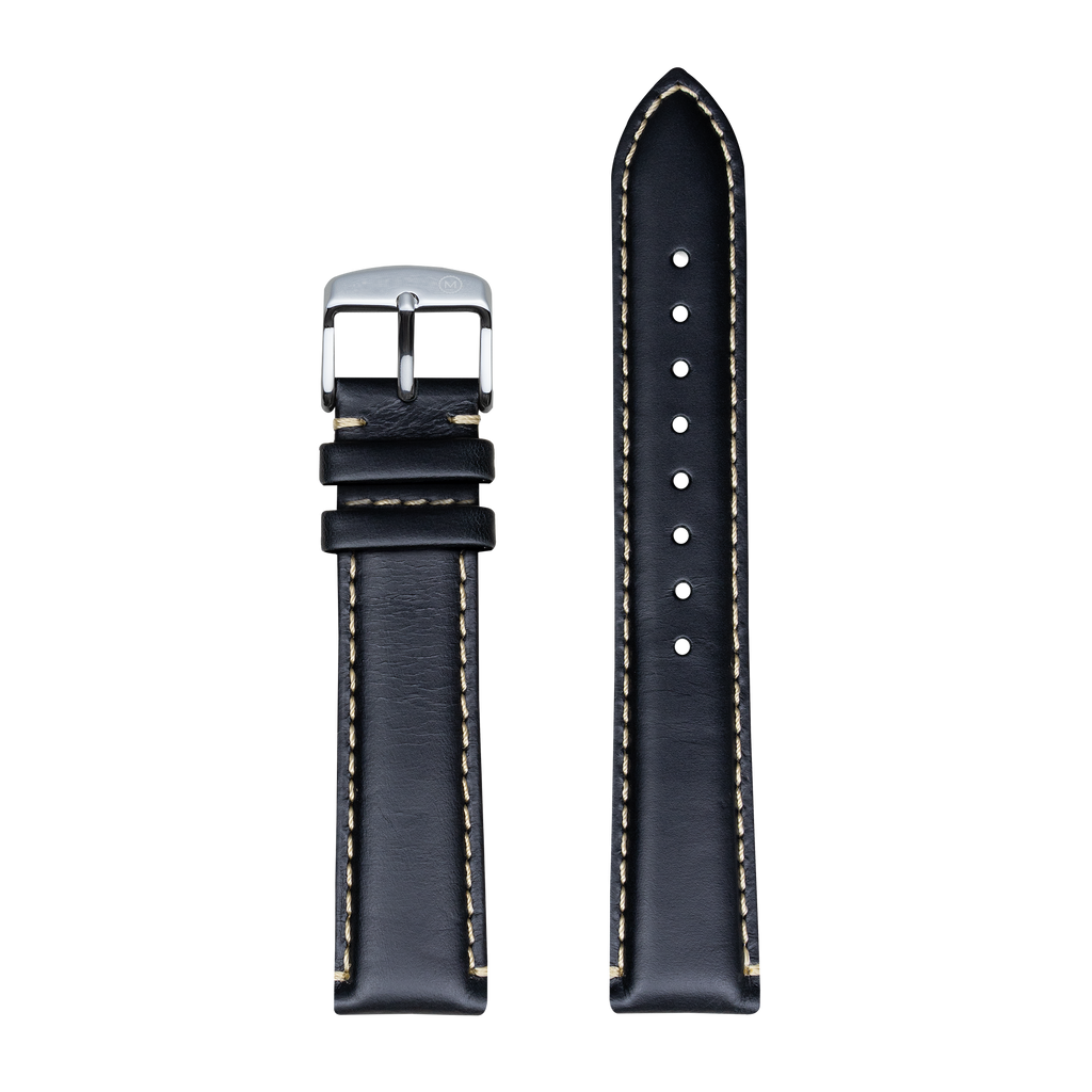 Black Leather Strap with Sand Stitching (20mm)