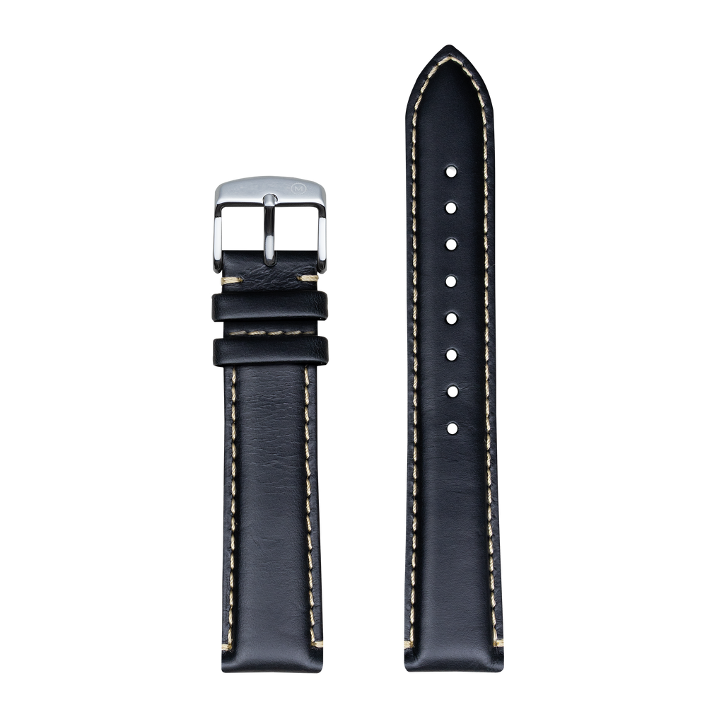 Black Leather Strap with Sand Stitching (18mm)